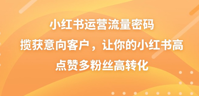 图片[1]-小红书运营流量密码，揽获意向客户，让你的小红书高点赞多粉丝高转化-晓月资源网