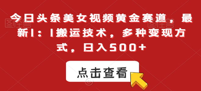 图片[1]-今日头条美女视频黄金赛道，最新1：1搬运技术，多种变现方式，日入500+【揭秘】-晓月资源网