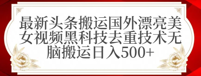 图片[1]-最新头条搬运国外漂亮美女视频黑科技去重技术无脑搬运日入500+【揭秘】-晓月资源网