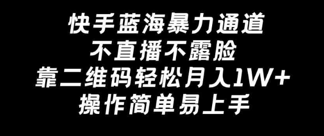 图片[1]-快手蓝海暴力通道，不直播不露脸，靠二维码轻松月入1W+，操作简单易上手-晓月资源网