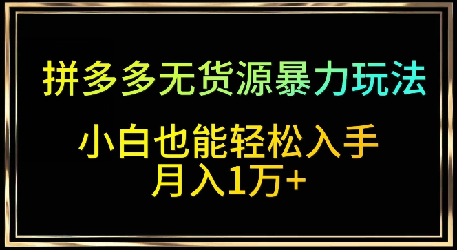 拼多多无货源暴力玩法，全程干货，小白也能轻松入手，月入1万 【揭秘】