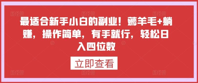 最适合新手小白的副业！薅羊毛 躺赚，操作简单，有手就行，轻松日入四位数【揭秘】