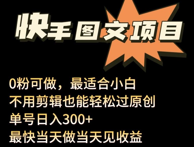 24年最新快手图文带货项目，零粉可做，不用剪辑轻松过原创单号轻松日入300 【揭秘】