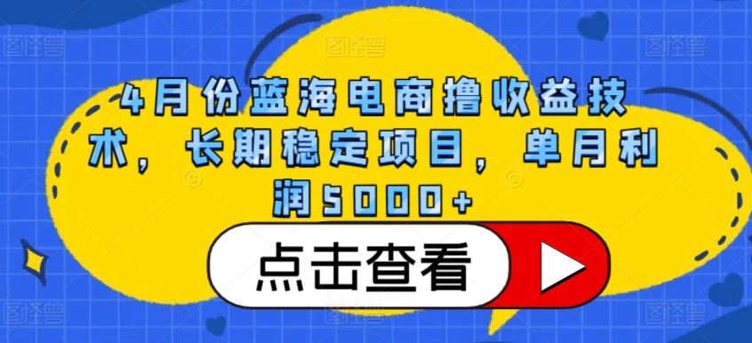 4月份蓝海电商撸收益技术，长期稳定项目，单月利润5000 【揭秘】