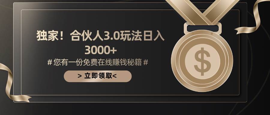 游戏合伙人3.0，日入3000 ，无限扩大的蓝海项目