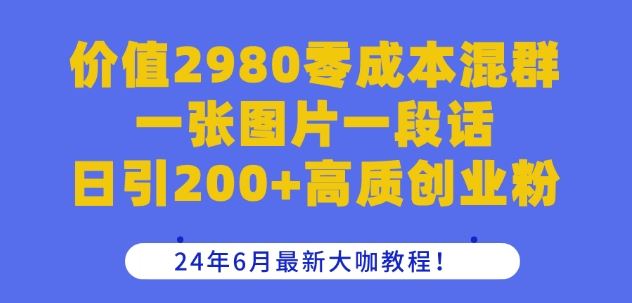 价值2980零成本混群一张图片一段话日引200 高质创业粉，24年6月最新大咖教程【揭秘】