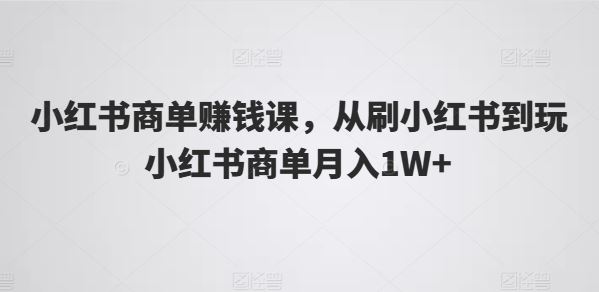 小红书商单赚钱课，从刷小红书到玩小红书商单月入1W 