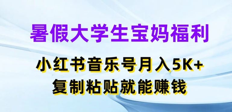 暑假大学生宝妈福利，小红书音乐号月入5000 ，复制粘贴就能赚钱【揭秘】