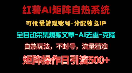 红薯矩阵自热系统，独家不死号引流玩法！矩阵操作日引流500 