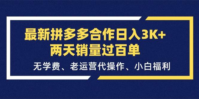 最新拼多多合作日入3K 两天销量过百单，无学费、老运营代操作、小白福利