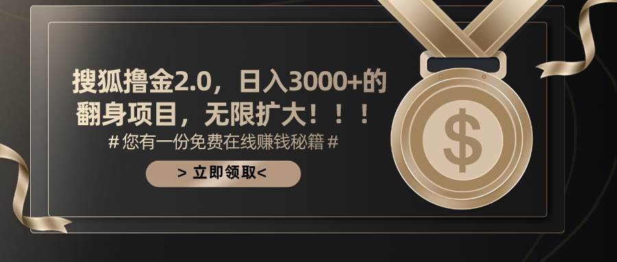 搜狐撸金2.0日入3000 ，可无限扩大的翻身项目