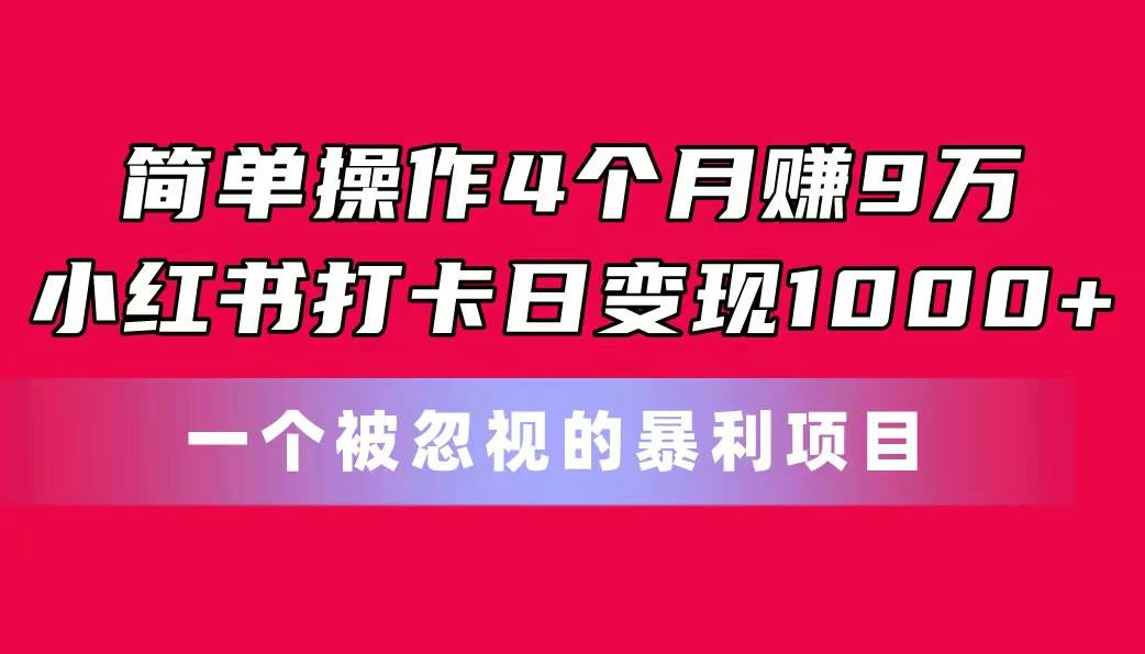 简单操作4个月赚9万！小红书打卡日变现1000 ！一个被忽视的暴力项目