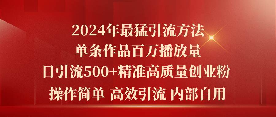 2024年最猛暴力引流方法，单条作品百万播放 单日引流500 高质量精准创业粉