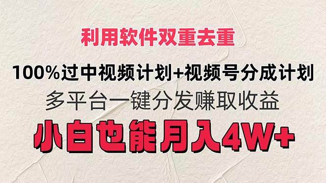 利用软件双重去重，100%过中视频 视频号分成计划小白也可以月入4W 