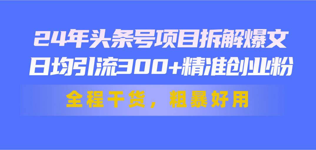 24年头条号项目拆解爆文，日均引流300 精准创业粉，全程干货，粗暴好用