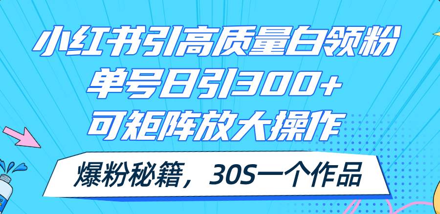 小红书引高质量白领粉，单号日引300 ，可放大操作，爆粉秘籍！30s一个作品