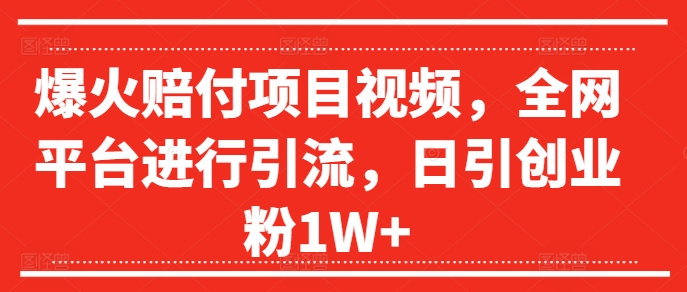 爆火赔付项目视频，全网平台进行引流，日引创业粉1W 【揭秘】