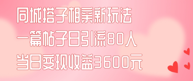 同城搭子相亲新玩法一篇帖子引流80人当日变现3600元(项目教程 实操教程)【揭秘】