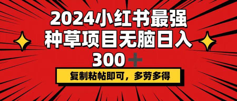 2024小红书最强种草项目，无脑日入300 ，复制粘帖即可，多劳多得