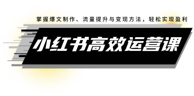 小红书高效运营课：掌握爆文制作、流量提升与变现方法，轻松实现盈利