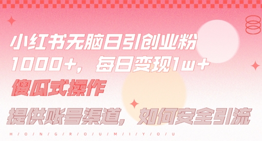 小红书无脑每日引流创业粉500 ，小白每天只花半小时，躺赚长尾收益【揭秘】