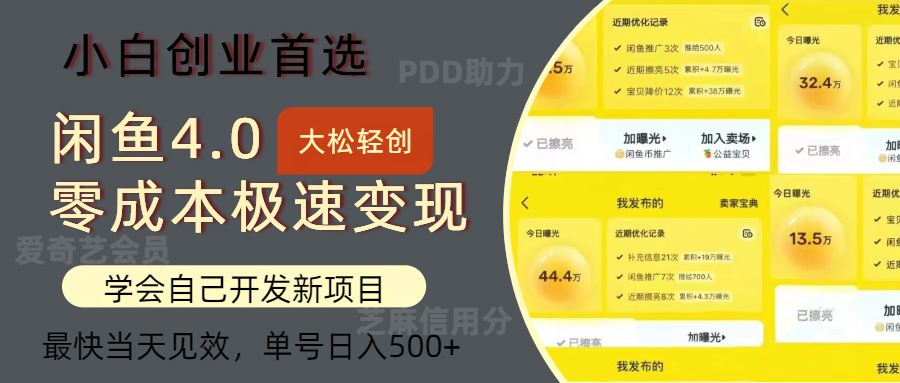 闲鱼0成本极速变现项目，多种变现方式，单号日入500 最新玩法