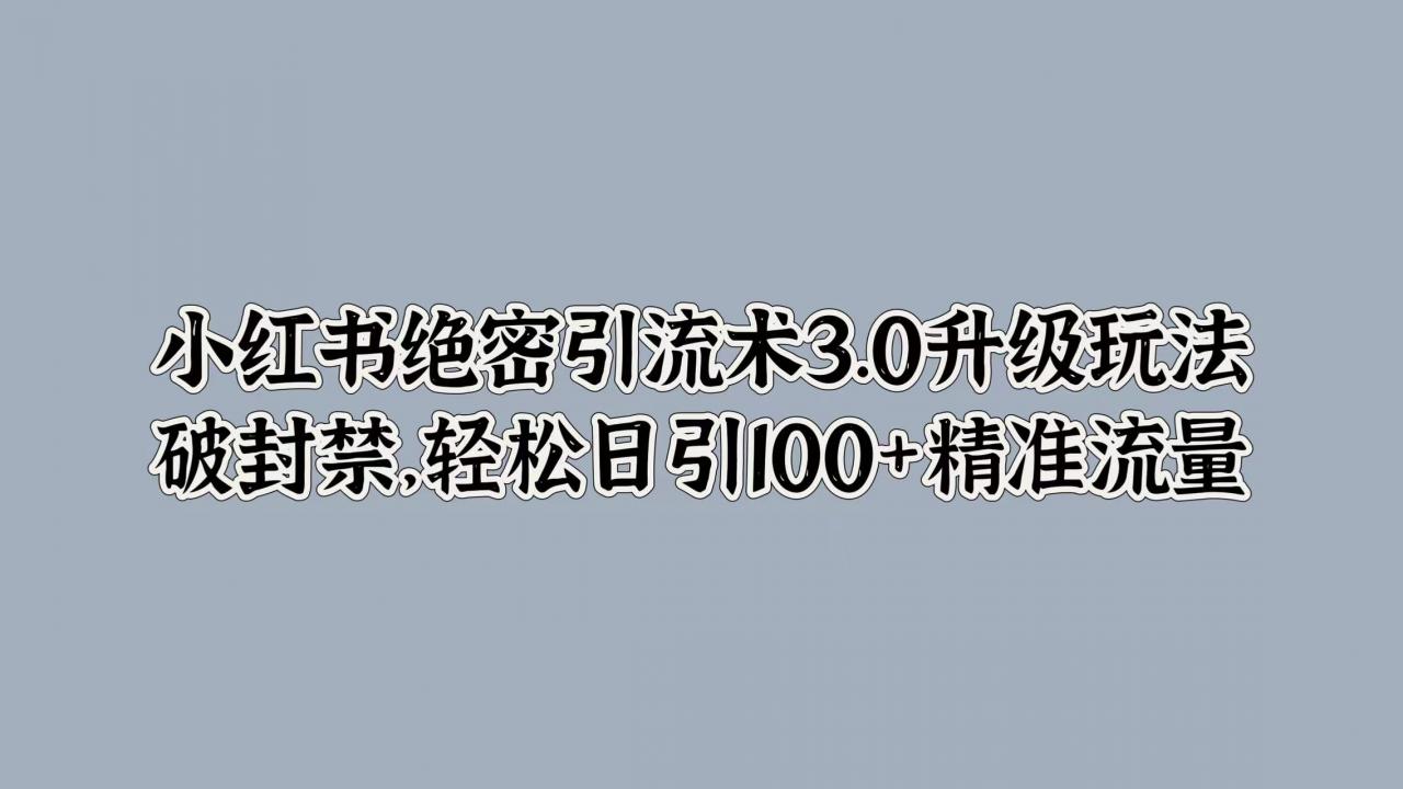 小红书绝密引流术3.0升级玩法，破封禁，轻松日引100 精准流量