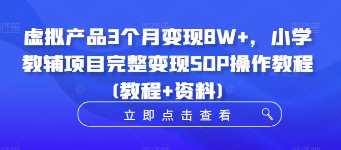 虚拟产品3个月变现8W ，小学教辅项目完整变现SOP操作教程(教程 资料)