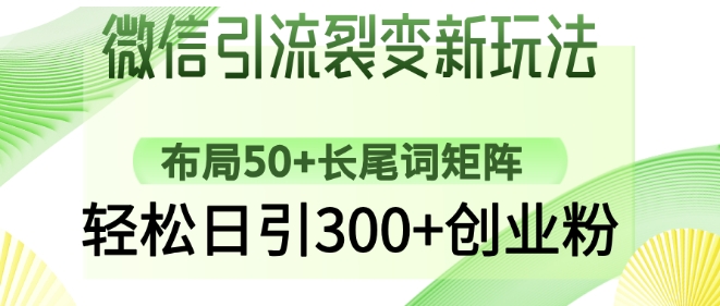 微信引流裂变新玩法：布局50 长尾词矩阵，轻松日引300 创业粉